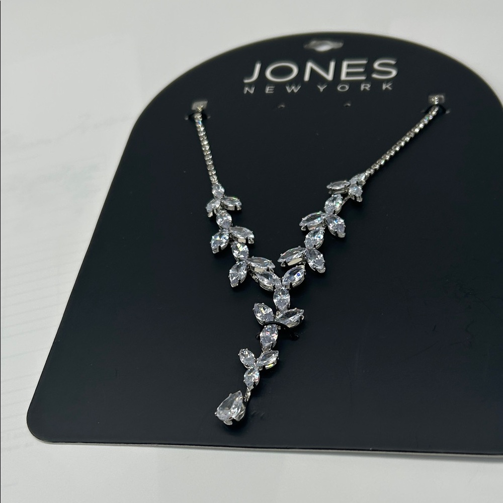 Jones New York Silver Crystal Y-Drop Necklace
